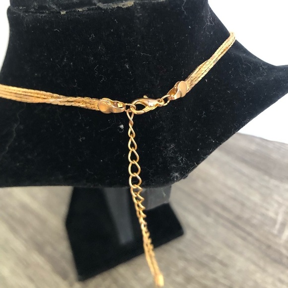 Vtg Herringbone Chain Gold Rhinestone Necklace - Picture 2 of 10